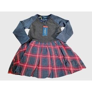 Toobydoo Dress Kids 6 Blue Red Plaid Long Sleeve Raglan Skirt New